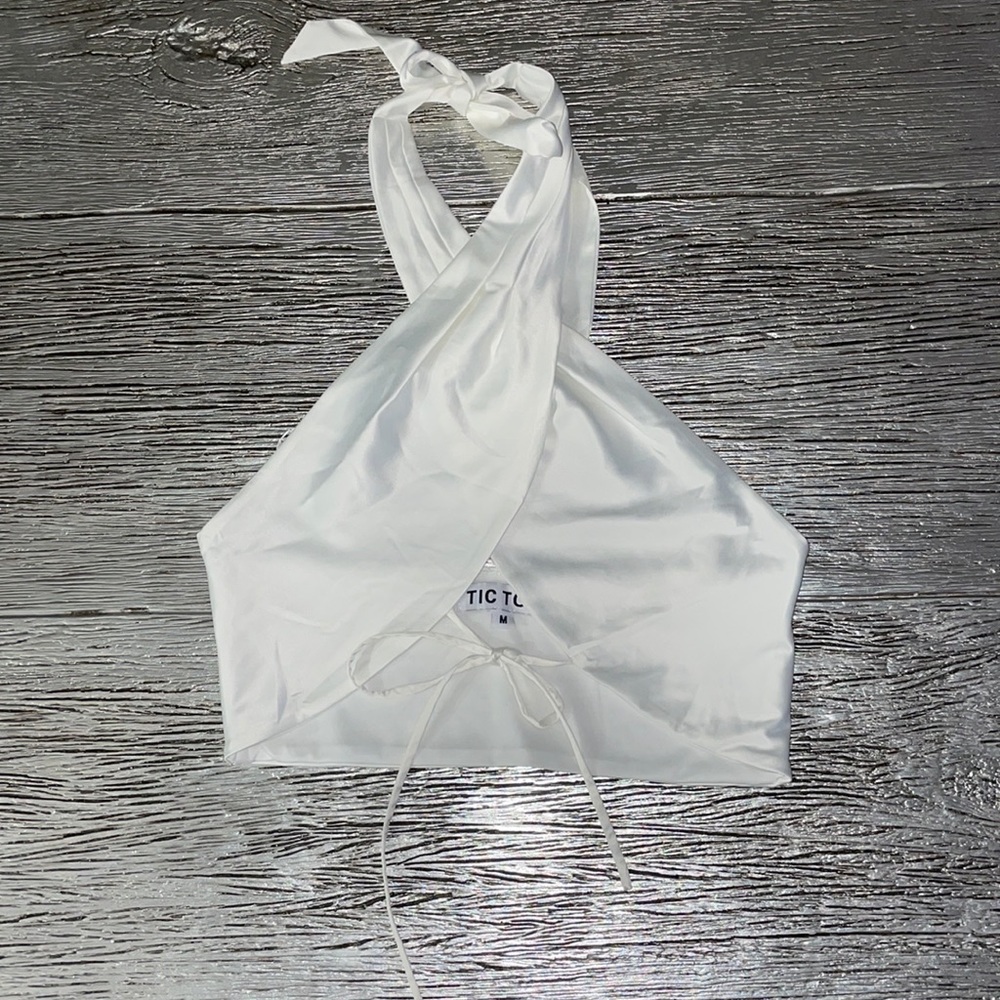Tic Toc satin white cross cross halter top